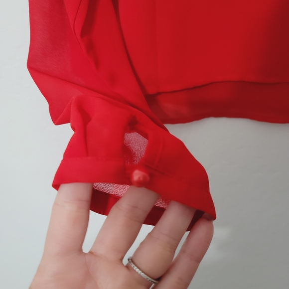 Haute Monde Top Long Sleeve Chiffon Red Small - Picture 7 of 14